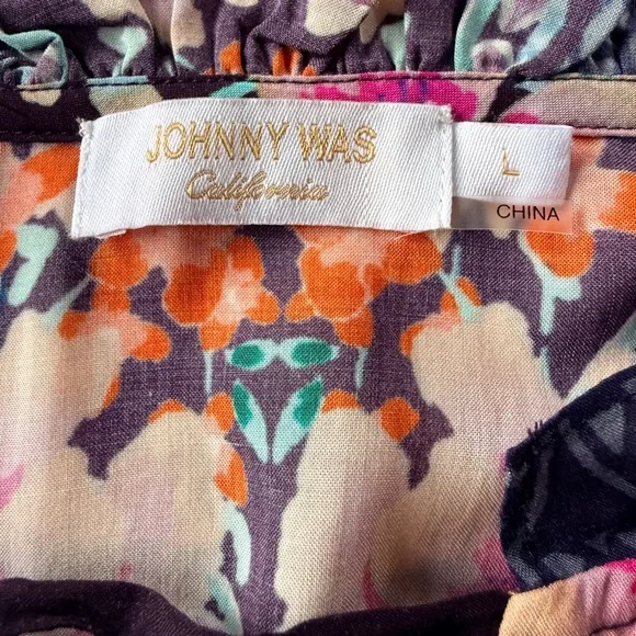 JOHNNY WAS Saba Long-Sleeve Abstract-Print Dress Coverup Size Large - Picture 3 of 15